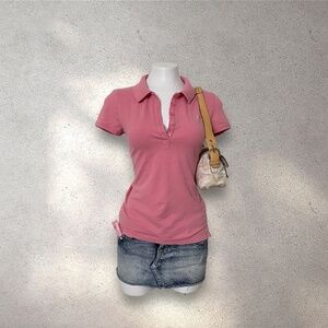 Aeropostale Pink Button Up Polo Shirt